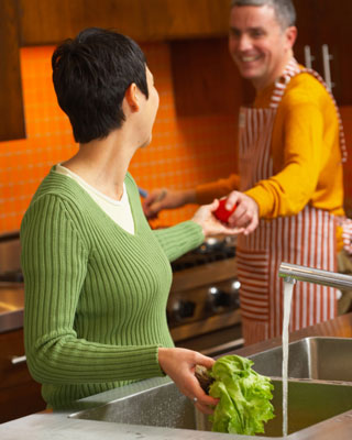 Couple cooking together